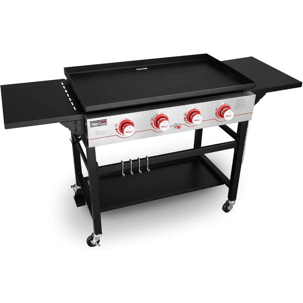 GB4000 36-inch 4-Burner Flat Top Propane Gas Grill Griddle, for BBQ, Camping, Red