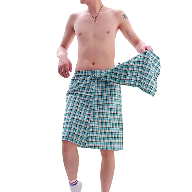Scottish Plaid Men's Sleepwear Dress Home Bathrobe Sleep Pajama Pants Open Front Check Pyjamas Loungewear