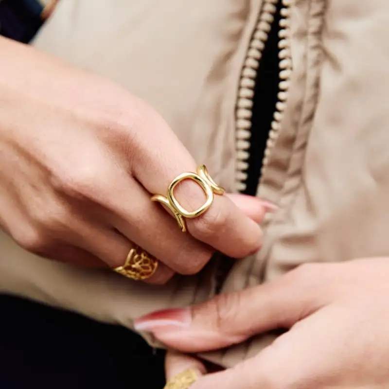 Neues Design Edelstahl Offener Ring mit Unregelmäßigen Geometrischen Linien für Damen, Wasserdicht, Modeschmuck – Detail 4