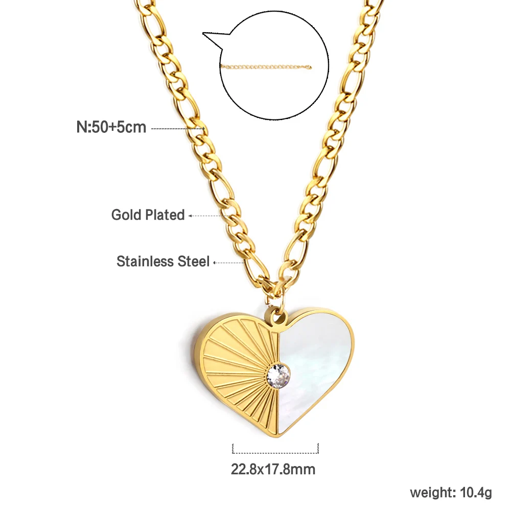 LUXUSTEEL New Design Geometric White Shell Necklaces for Women Stainless Steel Heart Oval Pentagon Round Pendant Vintage Collar