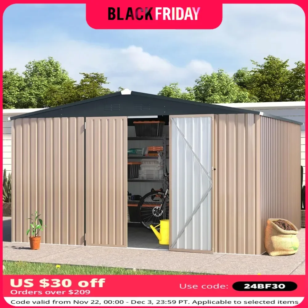 Shed 12 'x 10' gudang penyimpanan luar ruangan untuk luar ruangan, halaman baja logam Shed dengan desain pintu yang dapat dikunci, utilitas dan penyimpanan alat