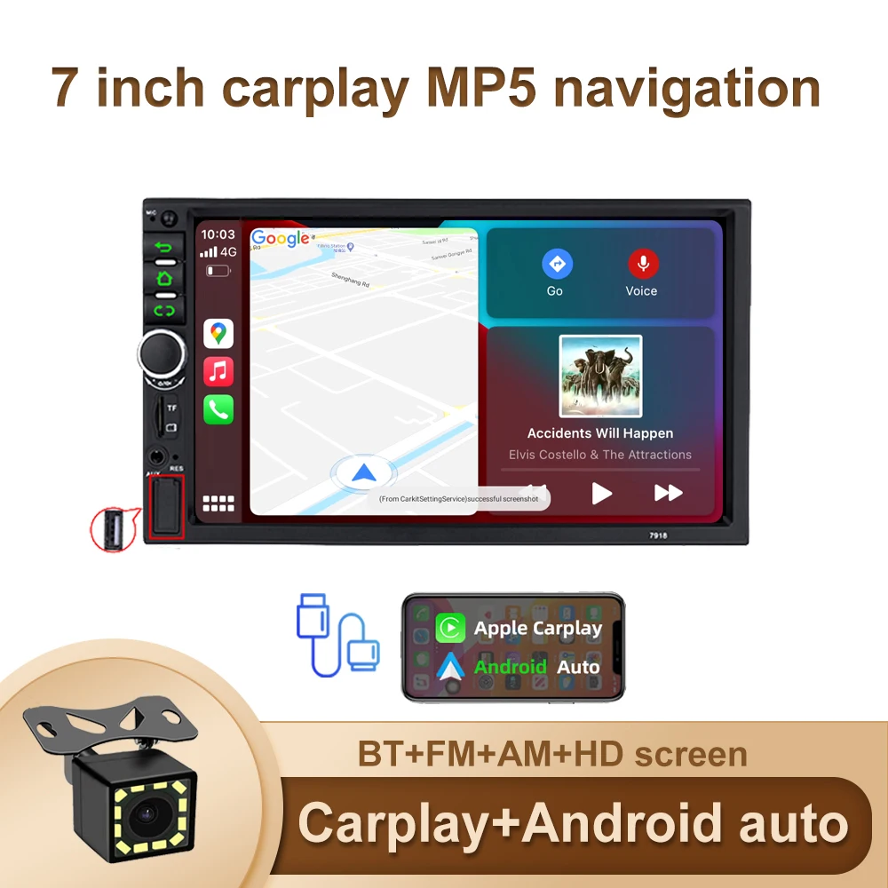 

Универсальный автомобильный радиоприемник Apple CarPlay 7 дюймов, 2din, Авторадио, стерео, сенсорный экран, mp5-плеер, 2 Din, Bluetooth, связь с зеркалом, USB, аудио, задний
