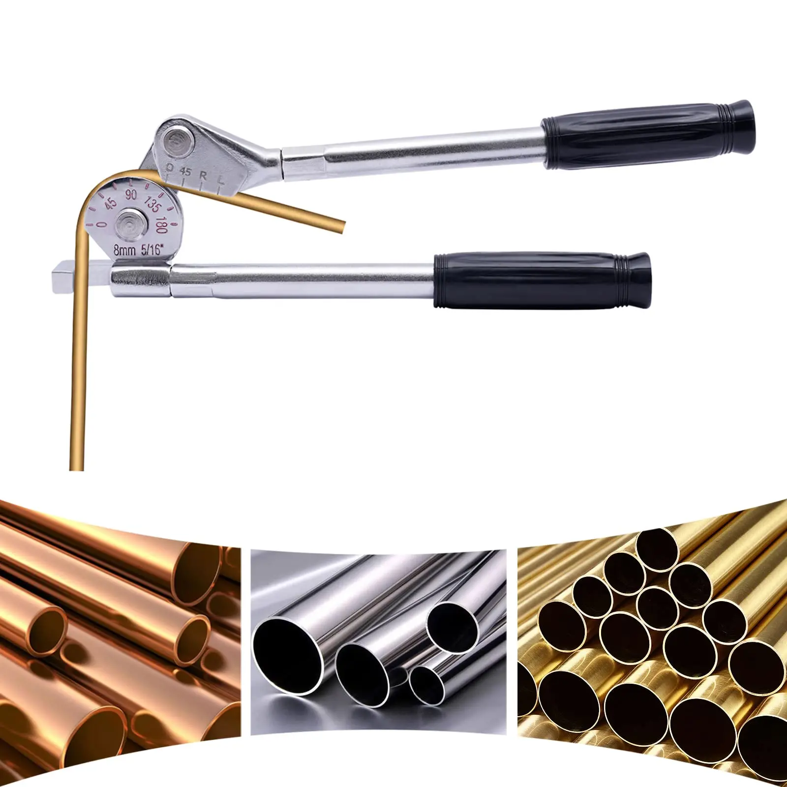5/16" Od Tubing Bender Manual Pipe Tube Bender,Hvac Refrigeration Ratchet Bending Tool 0~180 °   Portable Pipe Bender for Copper Aluminum