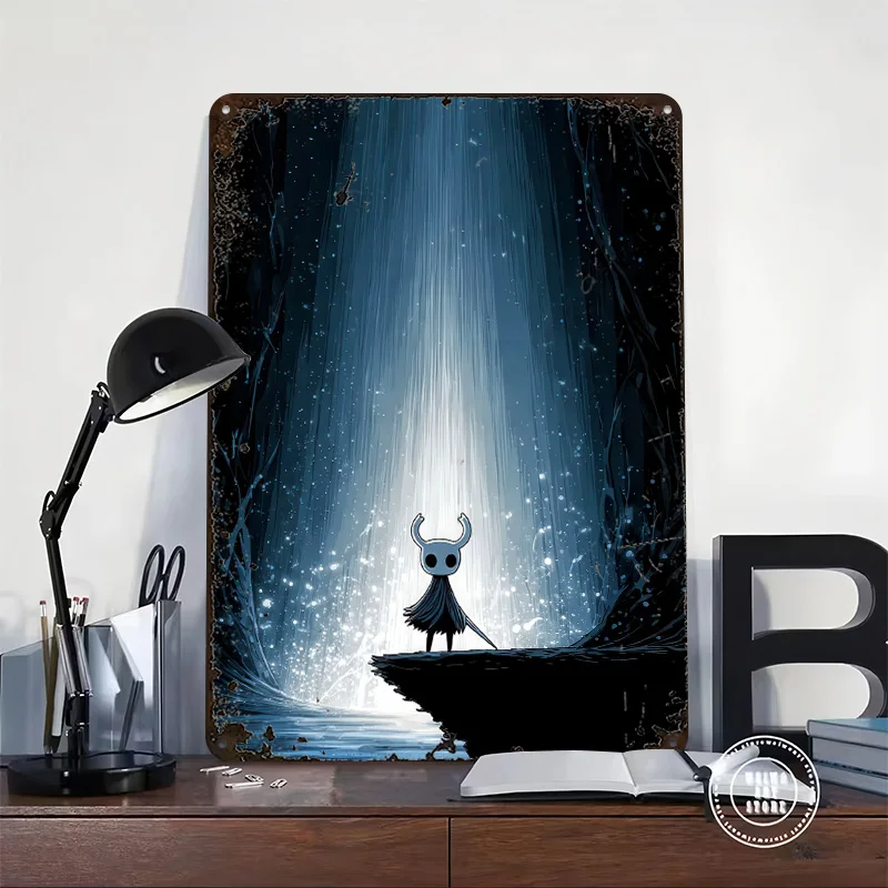 Hollow Knight Standing in a Cavern Printing Poster Customized Retro Wall Art Vintage Metal Signs for Mancave Decoration Room