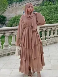 Vestido muçulmano de chiffon macio com cinto, Ramadã, Eid Djellaba, Dubai Abayas, Turquia, 3 camadas, WY660