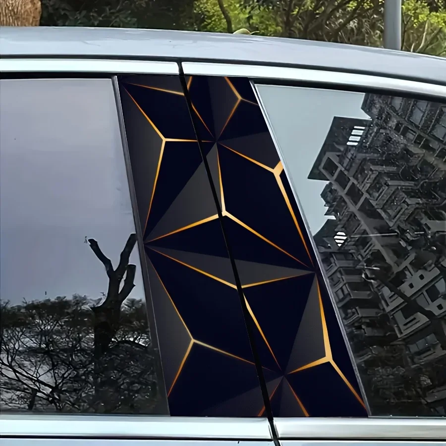 2 Sci-Fi Themed B-Pillar Stickers, Durable PVC, Semi Matte, Customized Car Model, Waterproof, Geometric Honeycomb Pattern,