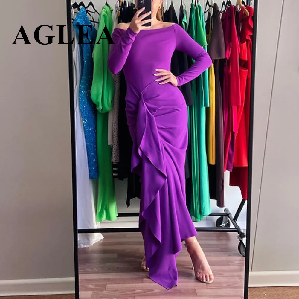 AGLEA Boat Neck Prom Dress Long Sleeves Ankle Length Evening Dress With Summer Women Wedding Party Formal Gowns 2024 Arabia