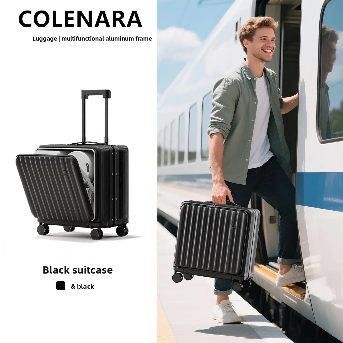 COLENARA ABS+PC Suitcase Front Opening Laptop Trolley Case Zipper Boarding Box 18