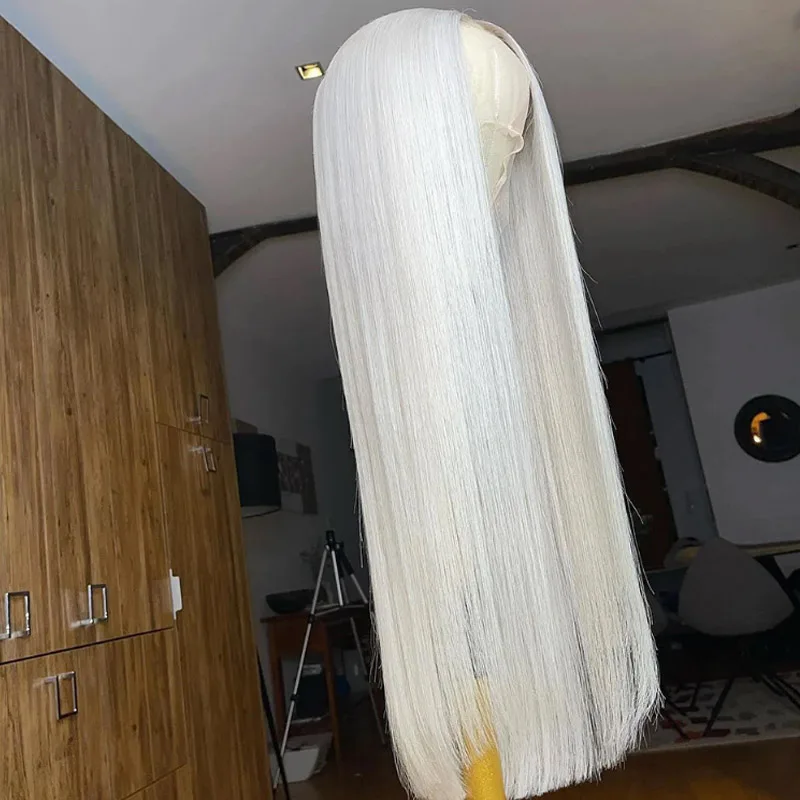 لينة قبل قطعها نقية سنو وايت 30 بوصة 180 الكثافة مستقيم الدانتيل شعر مستعار أمامي الاصطناعية مع شعر الطفل غلويليس ارتداء اليومي الباروكات #5