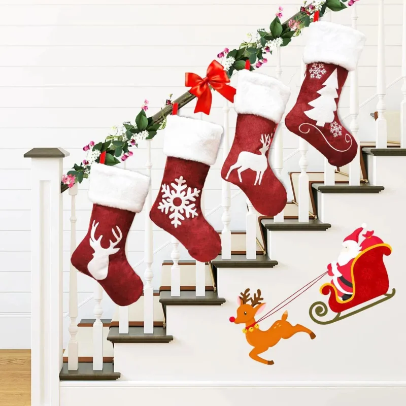 2023 Christmas Stockings Sock Wreat Santa Stockings Decorations for Home Outdoor 2024 New Year Xmas Holiday Cute Decorating 2pcs