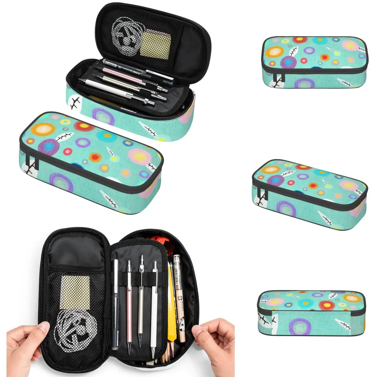 Colorful Happy Circles Pencil Cases Big Capacity Pen Bags Pen Box Pencil Pouch For Boys Girls Students Stationery School Office