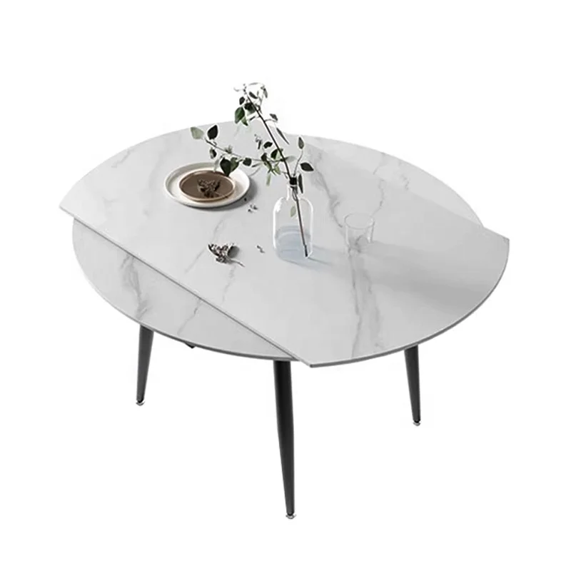 &c Retractable Rock Slab Round Dining Table Modern Design Home Leisure Folding Dual-Purpose Circle Dining Table