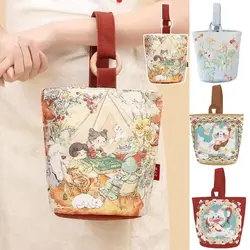 Fish Dragon Canvas Bucket Bag Cat Shoulder Bag Cartoon Canvas Tote Bag Storage Bag Ins Korean Style Flower Print Handbag