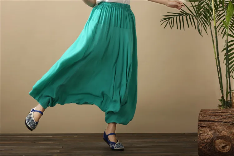 2026 Spring Women Casual Loose Harem Pants Solid Elastic Waist Summer Wide Leg Pants Plus Size Cotton Linen Trousers 4XL 5XL