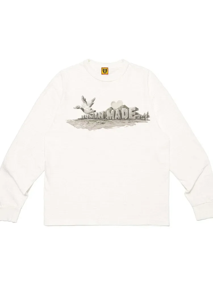 2026 New Human Made Watercolor Duck Print Crewneck Long Sleeve T Shirt Unisex