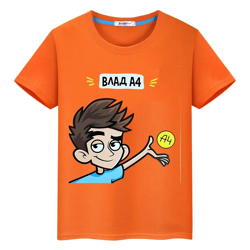 Влад a4 Бумага 100%Cotton T-shirt boy Short anime Tees y2k one piece  Casual Summer а4 мерч Print Cute Tops kids clothes girls