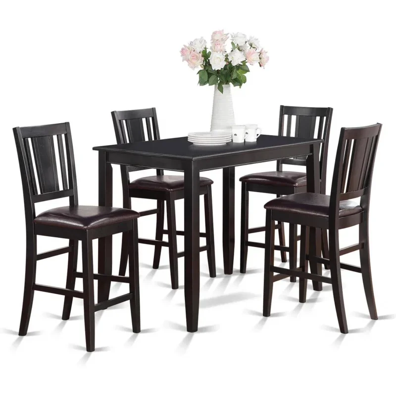 

BUCK5-BLK-LC 5 Piece Kitchen Counter Set Includes a Rectangle Dining Table and 4 Faux Leather Dining Room Chairs, 30x48 Inch