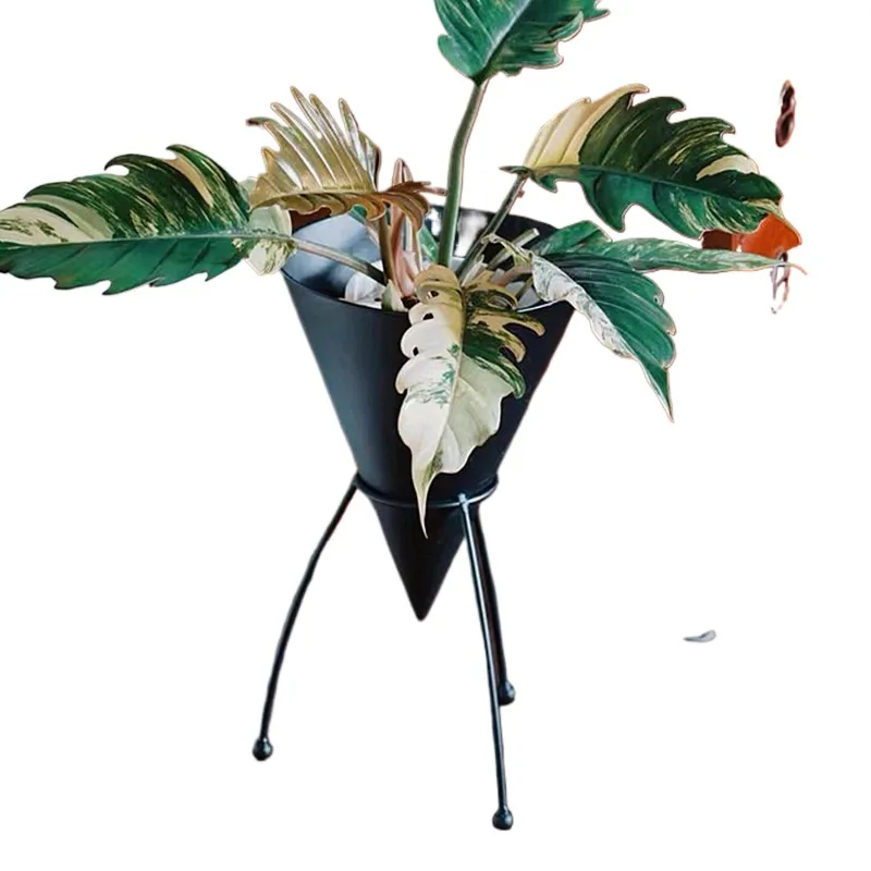 Round Cone Floor Black Wrought Iron Indoor Green Plant Flower Shelf Potted Plant