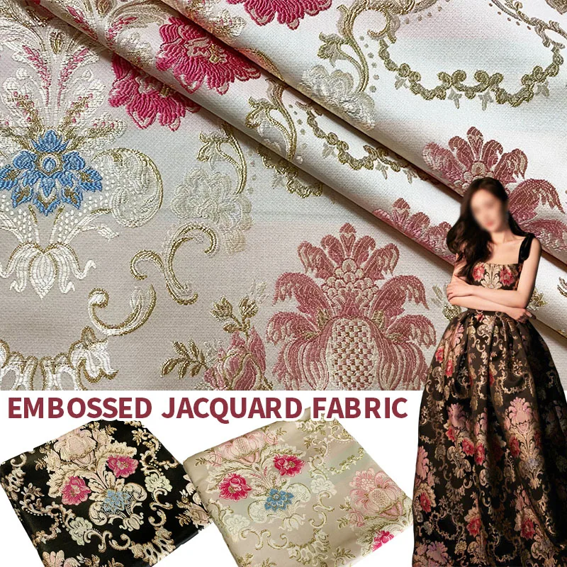 

European Style Embossed Jacquard Fabric Luxury Brocade Material for Vintage Cheongsam Palace Wedding Dress DIY Upholstery Craft