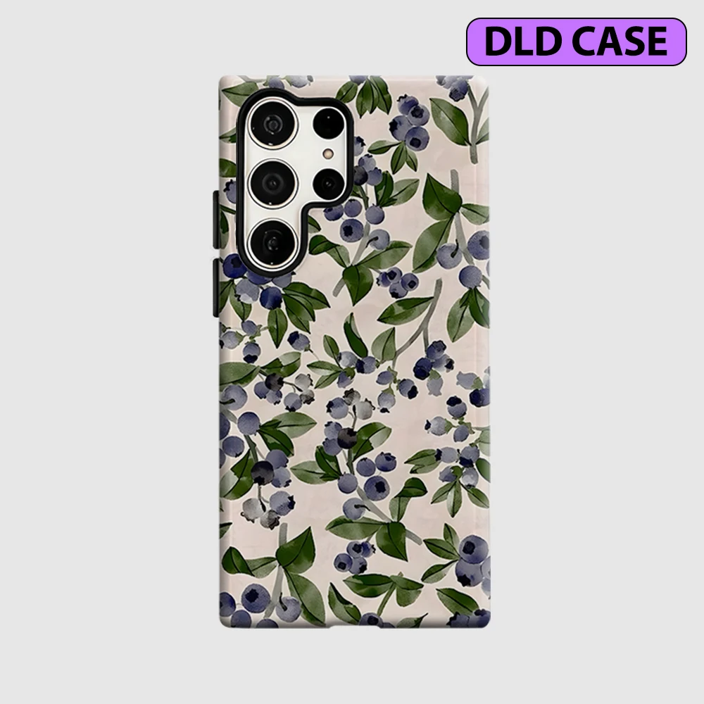 Blueberry Sprig Phone Case for Samsung Galaxy S26 S25 Ultra S24 S23 Ultra Plus Shockproof Double Layer Tough Back Cover