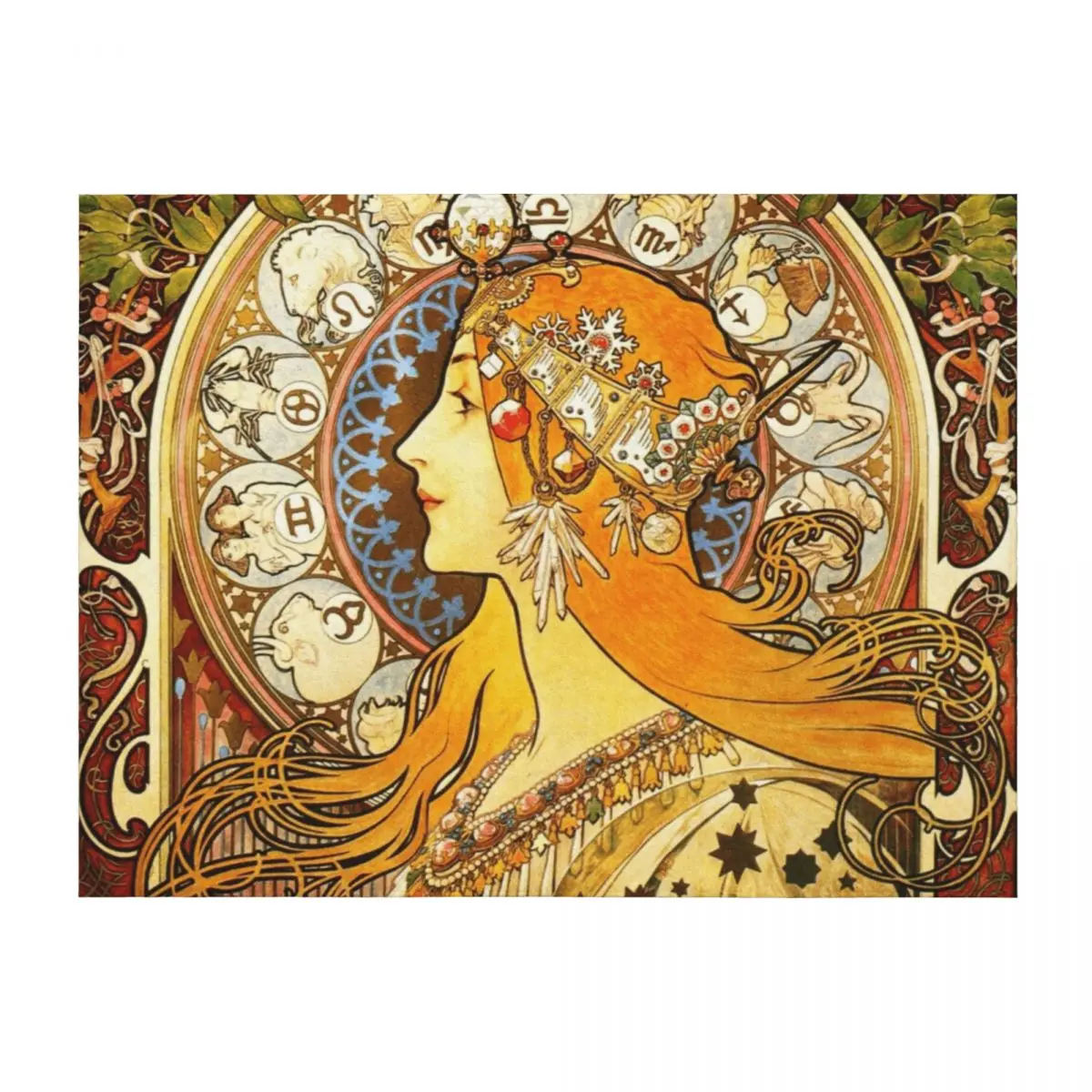 

La Plume Zodiac - Alphonse Mucha Throw Blanket for sofa Flannel Plaid on the sofa Thin Blankets
