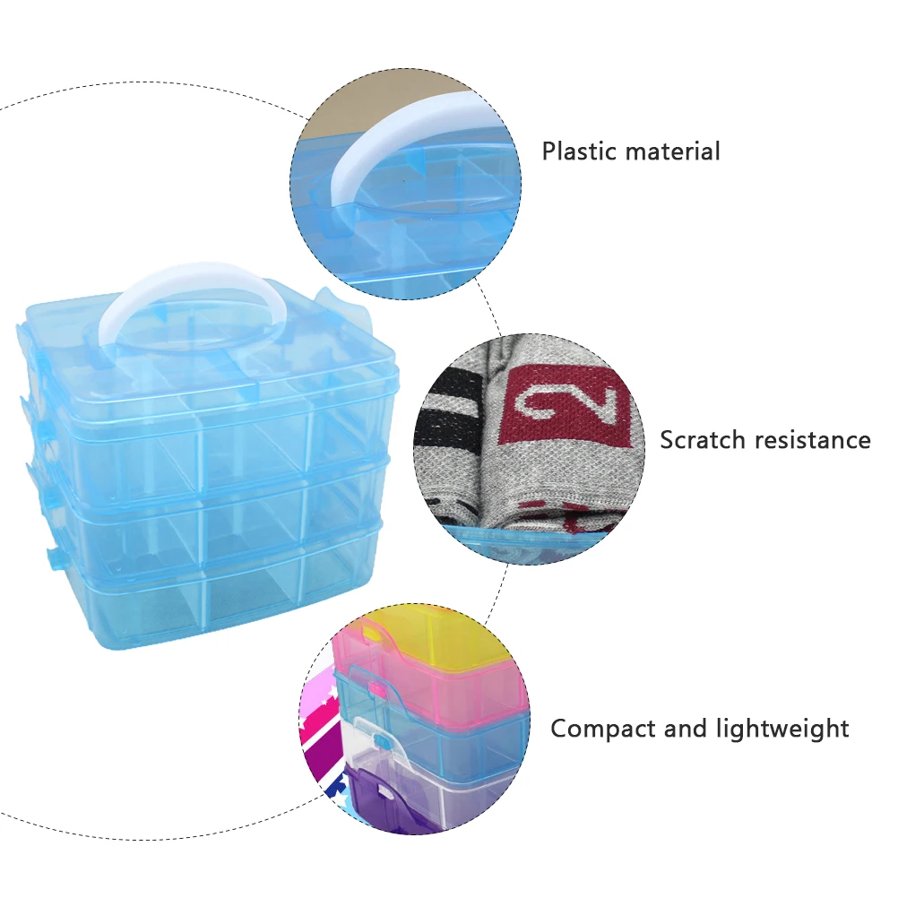 

3-Layer Detachable Storage Box Plastic Jewelry Organizer Blue Multi-Functional Large Capacity Portable Compartment Box
