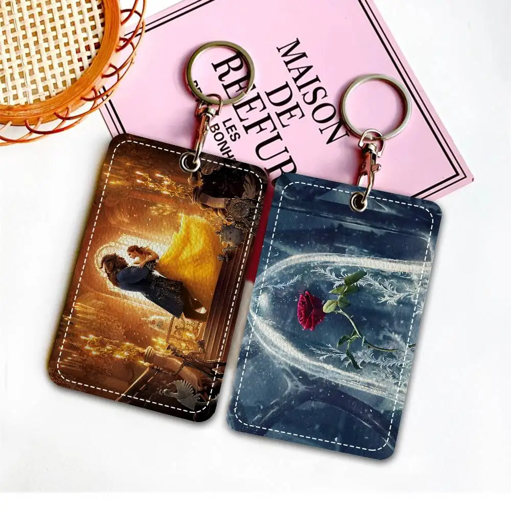 

Movie Beauty And The Beast Card Holders Student ID Card Protective Cover Cases Student Campus Access Cards Key Chain Anti-lost