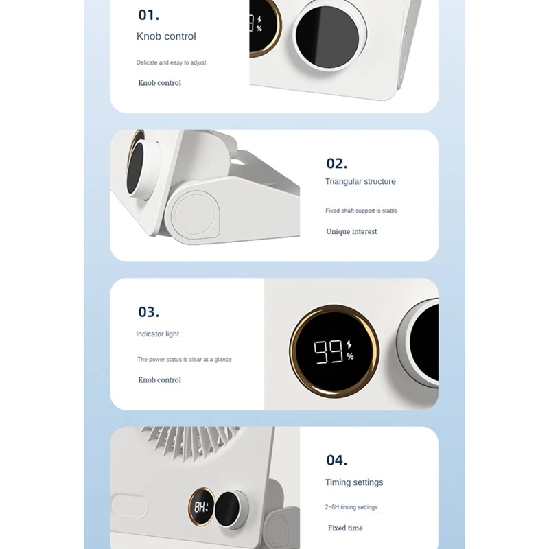 AB15-Piccolo ventilatore da tavolo Ventilatore da tavolo silenzioso Ventola di raffreddamento ricaricabile USB Potente ventilatore da vento Ventilatore da esterno per interni domestici per ufficio