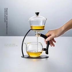 Creative Petal Glass Full Semi-automatic Tea Set Simple Home Office Tea Cup with Tea Tray
