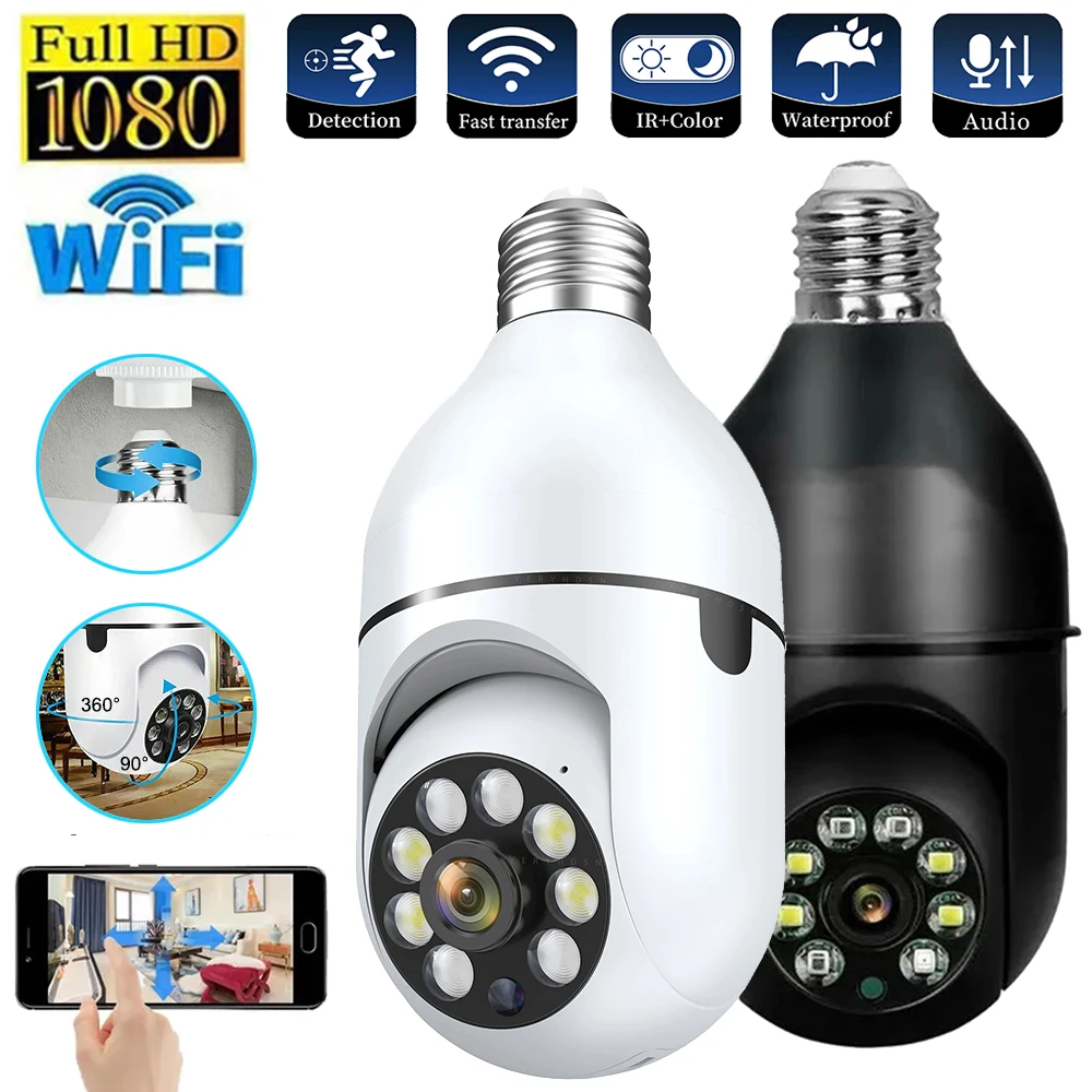 E27 Bulb WiFi Camera Outdoor Indoor Surveillance Cam Human Tracking Two-way Audio Wireless Camera Night Vision Security CCTV Cam