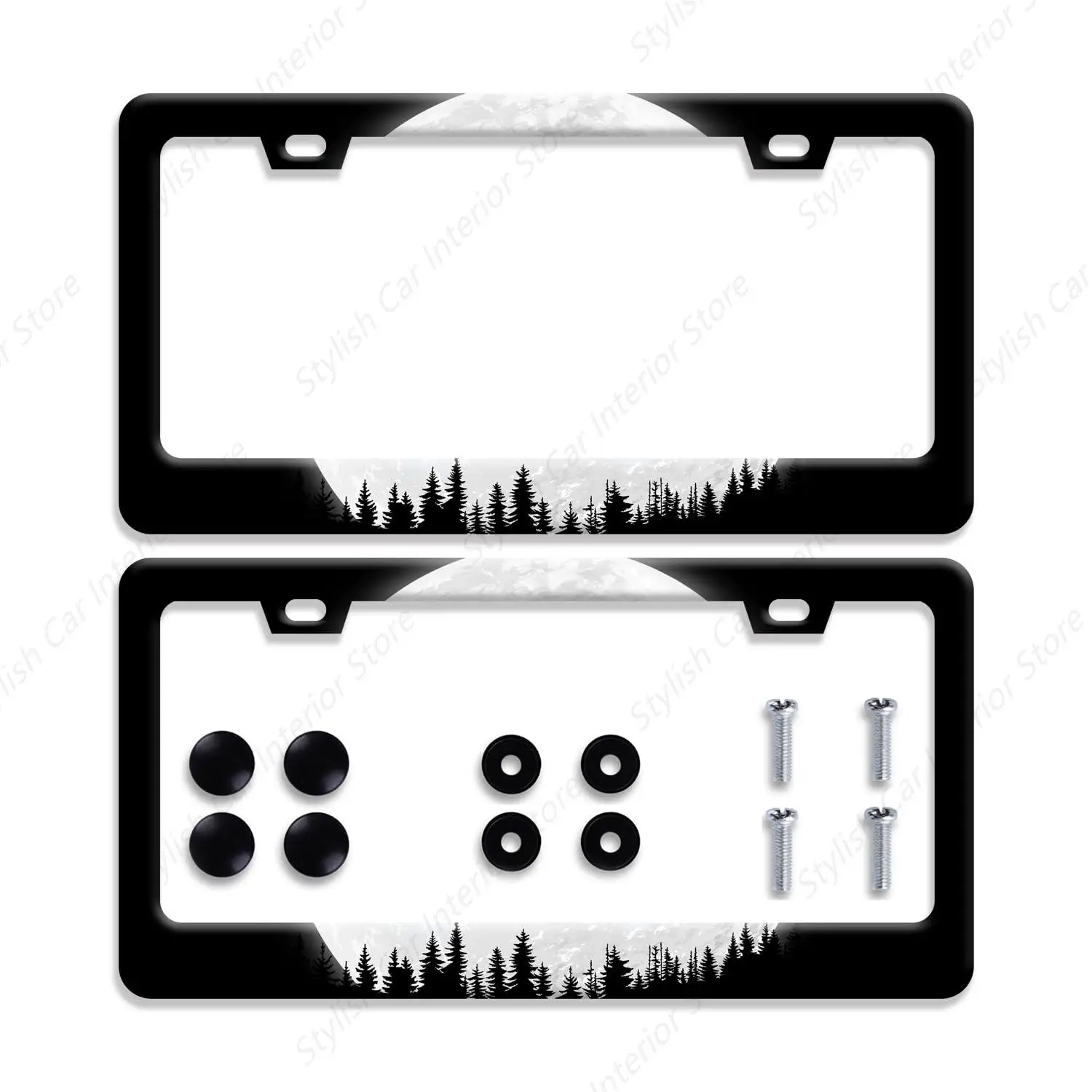 

Full Moon Forest License Plate Frame License Plate Stainless Steel Auto Parts Funny License Plate Decorative with Screws Size