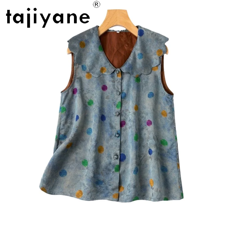 TAJIYANE 100% Mulberry Silk Women's Tanks Xiangyun Sha Ruffled Collar Vest Polka Dot Summer Tops for Woman Clothing 2026 корсет