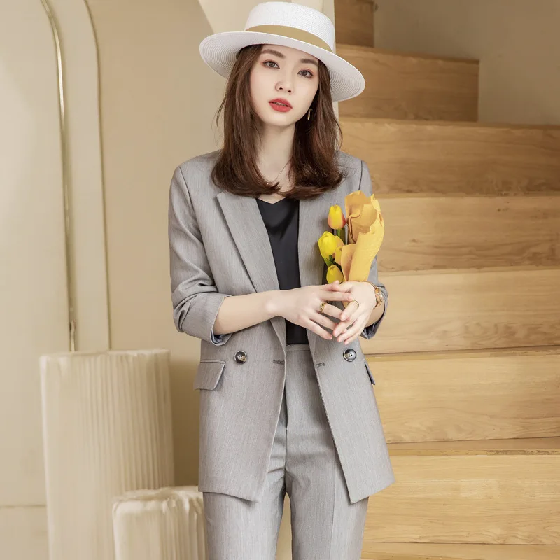 Beige Houndstooth Casual Suit Jacket Women's 2023 Mid-Length Autumn and Winter Fashion Temperament Goddess Style Suit Top