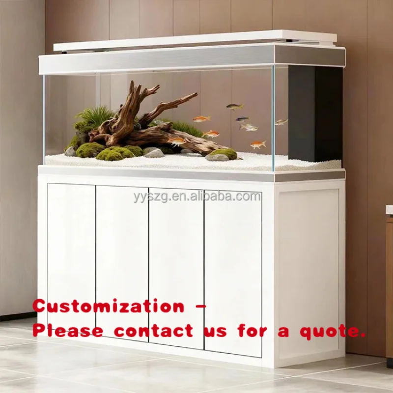 

custom.Customize Luxury Durable Energy Saving White Glass Fish Aquarium with Bottom System Living Room and Offic