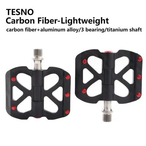 TESNO 초경량 탄소 섬유 자전거 페달, MTB 로드 바이크, 티타늄 미끄럼 방지 퀵릴리즈, 3 베어링, 14mm 범용 나사