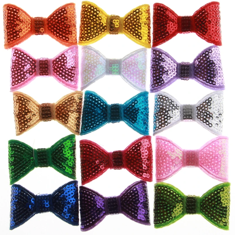 

50PCS 5CM Fashion Shiny Sequin Bows For Girls Hair Accessories Appliques Hair Bow For Headbands Cloth Head For Hair Clips