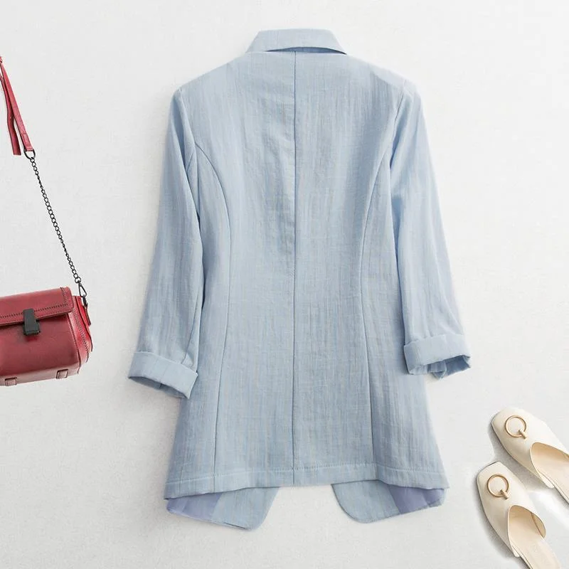 2025 New Women's Blazer Jacket Solid Color Black Cotton Fabric Loose Oversize Coat Fashion New Spring Summer Jackets