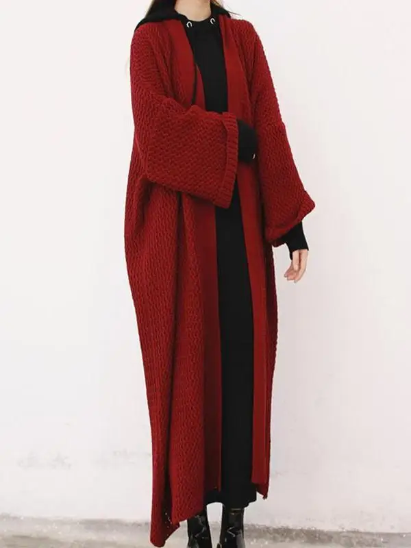 

Spring Autumn Long Knitted Open Cardigan Women's Lazy Sle Knee-Length Thi Yarn plus Size Ele Sweater Commute Single P...