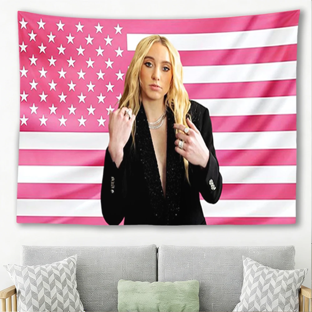 Paige Bueckers Pink American Flag Tapestry Basketball Star Portrait Wall Hanging Dorm Bedroom Decor Fan Banner