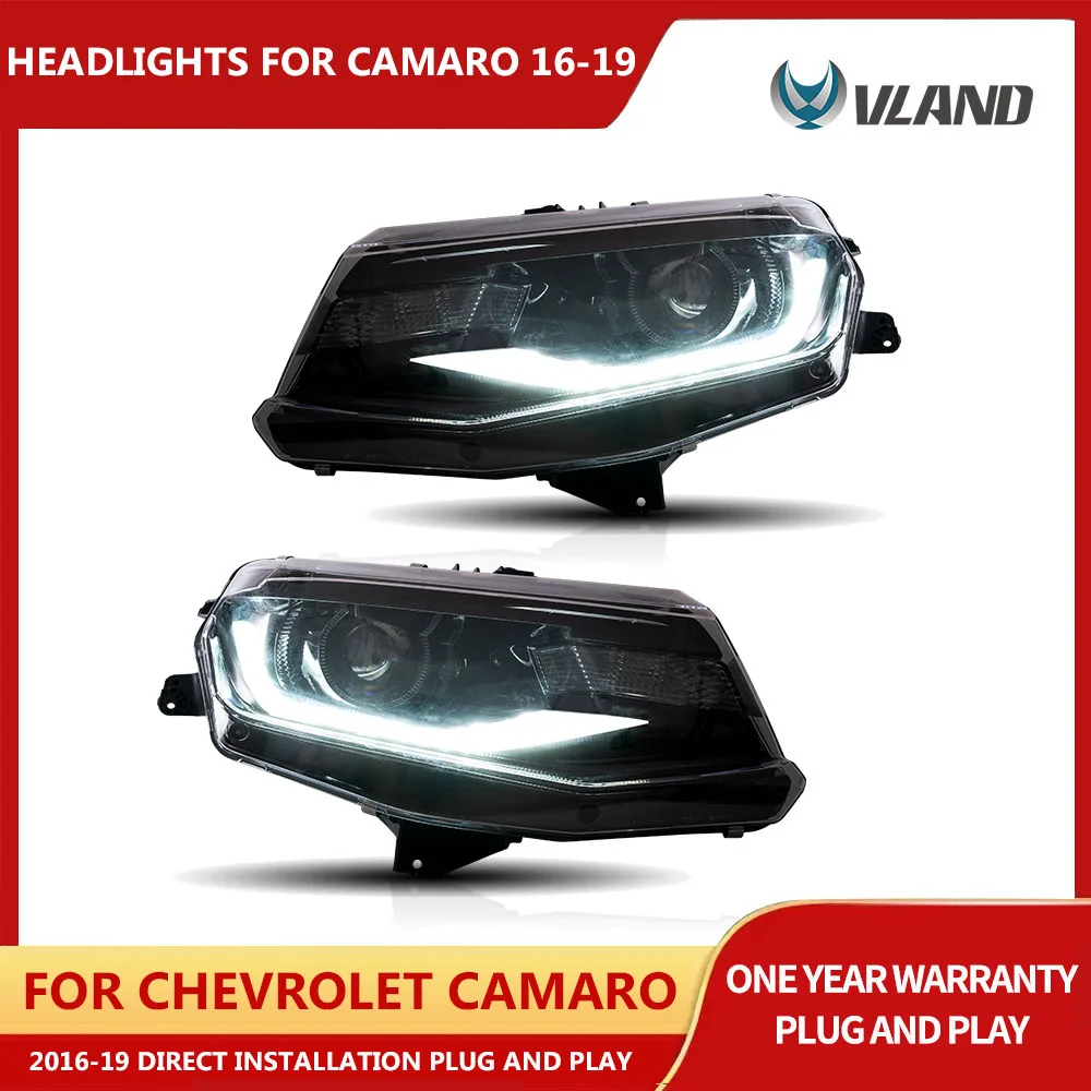 VLAND Headlamp for Chevrolet Camaro LED Headlight 2016-2019 Headlights Camaro DRL Turn Signal High Beam Angel Eye Projector Lens