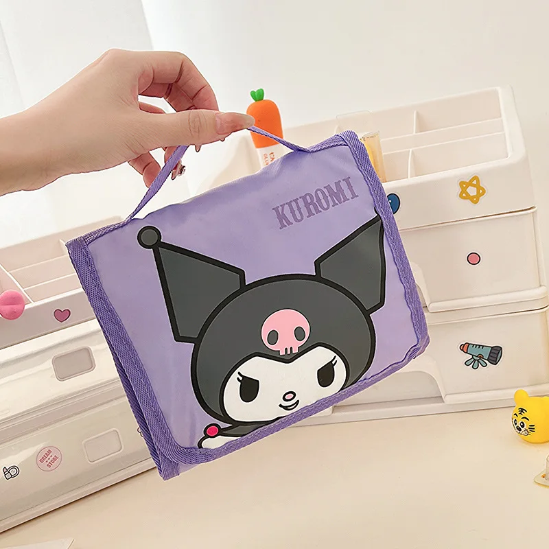 Sanrio  HelloKitty Large Capacity Folding Cartoon Makeup Bag Cute Travel  Kuromi Portable Cosmetics Brush Storage Bag Melody