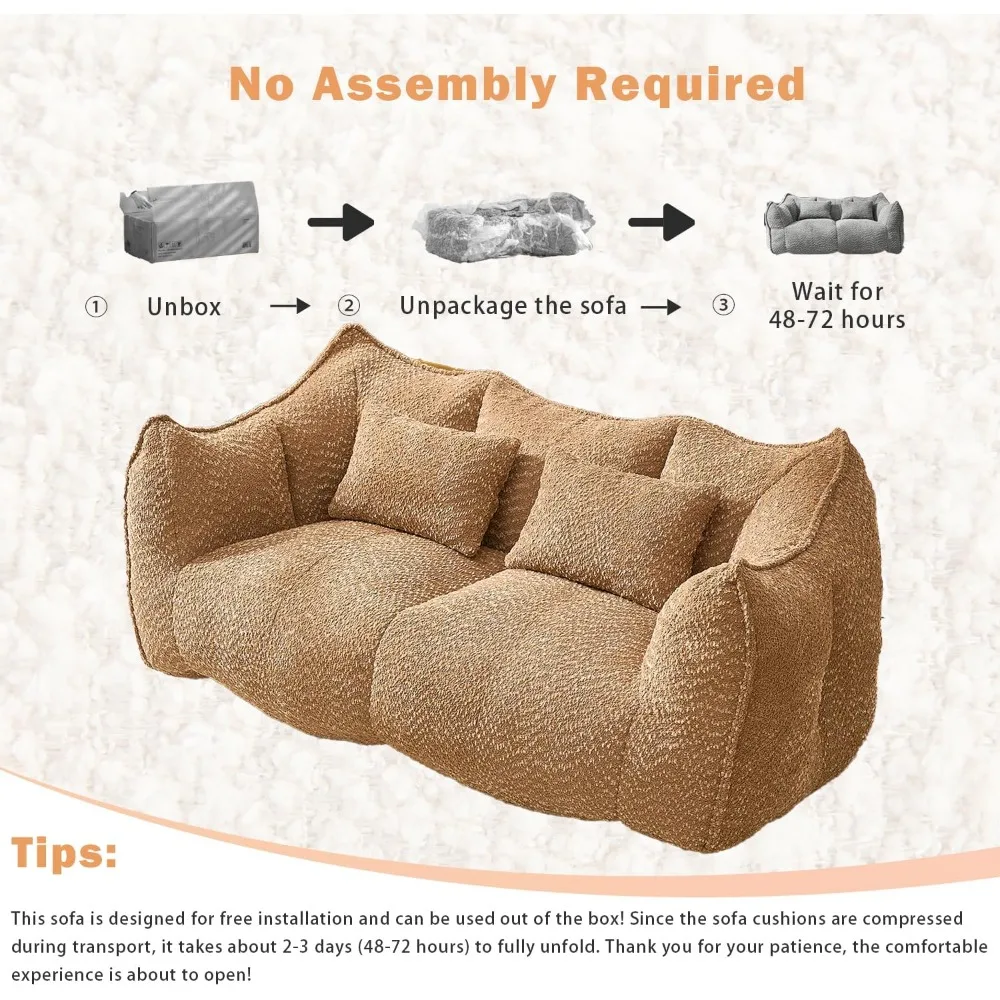 كرسي W Chenille Beanbag، أريكة بين باج بمقعدين بتصميم واسع، كرسي بجانب الحريق للبالغين، أريكة مضغوطة