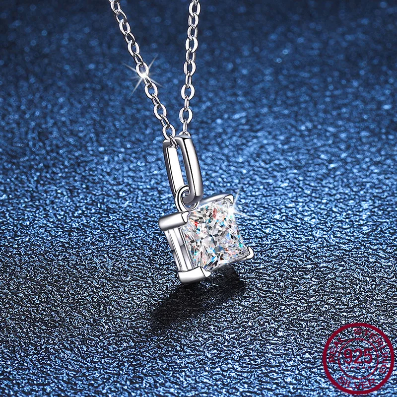 Imagem -04 - Princesa Praça d Cor Moissanite Colar de Pingente Jóias de Casamento Minimalista 12 Quilate S925 Pingente de Prata Atacado