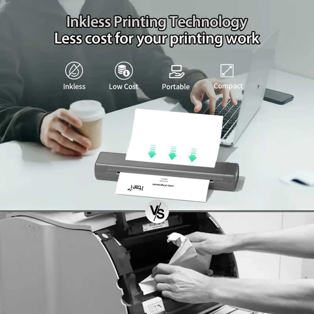 A4 Printer termal portabel 203DPI Bluetooth nirkabel kompatibel Printer perjalanan seluler tanpa tinta kompatibel dengan ponsel pintar & PC