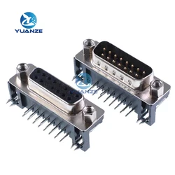 2Pcs Sample Black Male/Female DB15 H DR15 D-Sub Right Angle Double Row Pins PCB Mount VGA Port Connector Socket With Screw Nuts