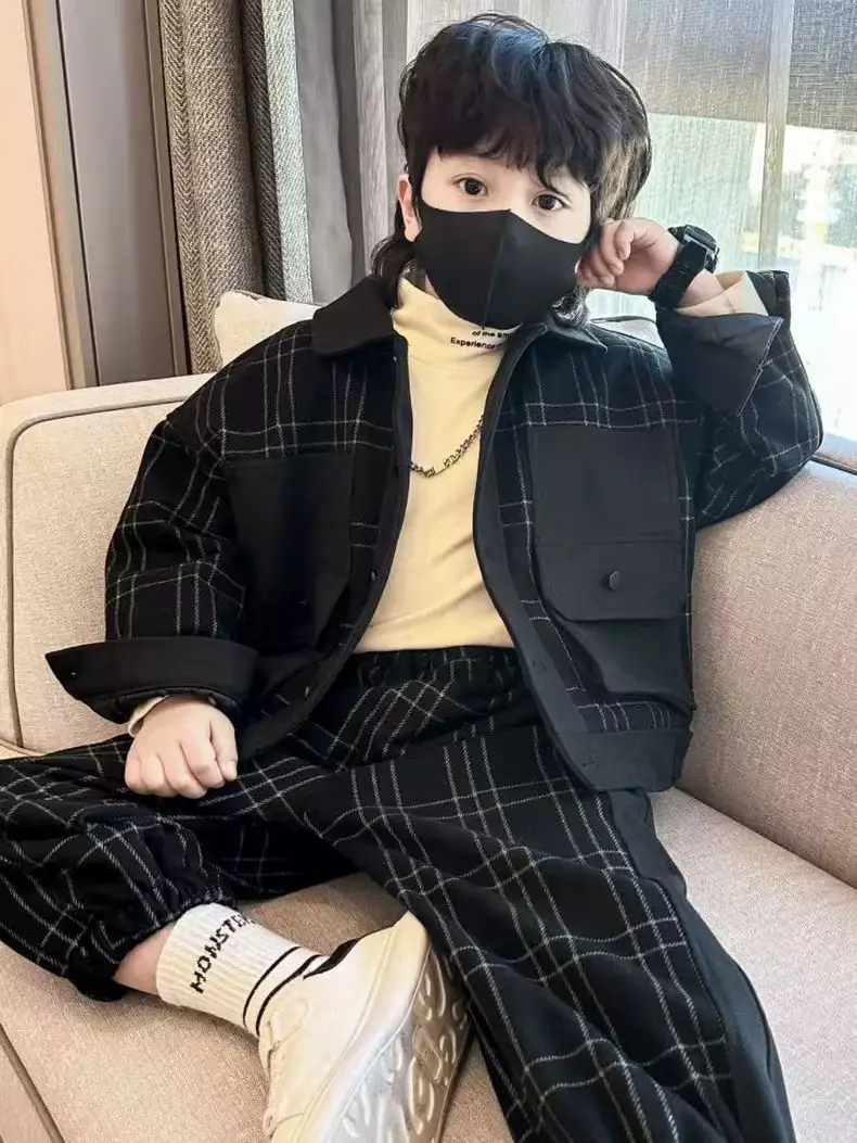 

Baby Boys Children Spring Autumn Kid Fashion casual Gentleman Black stripe Jacket Coat+Pants 2Pcs Suits Set Streetwear Handsome