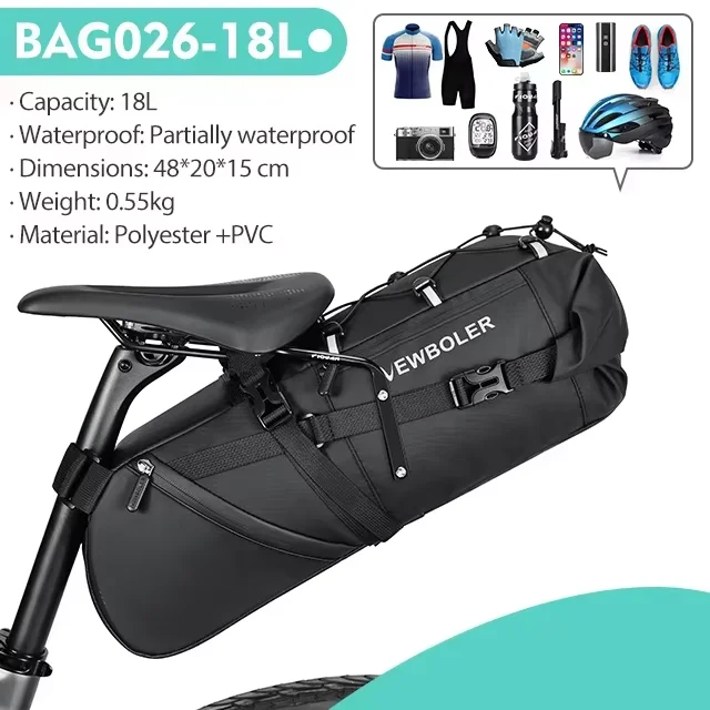 NEWBOLER 18L Fahrrad-Satteltasche, wasserdicht, für MTB, Rennrad, große Kapazität, faltbare Fahrradtasche, Hecktasche, Kofferraumzubehör