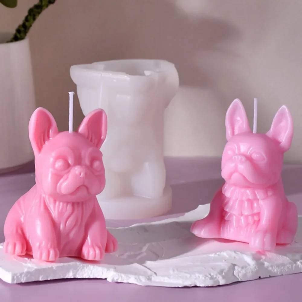 Creative French Bulldog Silicone Candle Mold 3D Animal Puppy Soap Crystal Plaster Mould Chocolate Drink Ice Making Set Pet Gifts