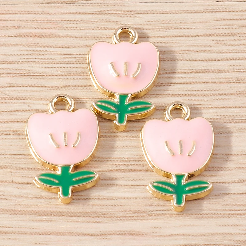 10 Stück 17 x 19 mm modische Emaille-Sakura-Blumen-Charms-Anhänger für Schmuckherstellung, Halsketten, Ohrringe, Armbänder, Bastelbedarf – Detail 14