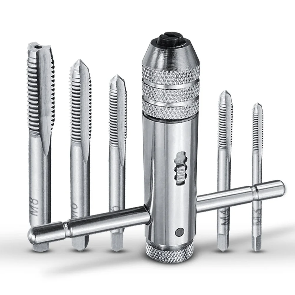 Set di punte per chiavi tipo T portatile 1-6 pezzi utensili per maschiatura manuale filettatura per macchina rubinetto Twist Bit M3/M4/M5/M6/M8 Set di rubinetti strumento fai da te